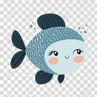 Bright, cute fish and smiling face , cartoon style , white background , clip art