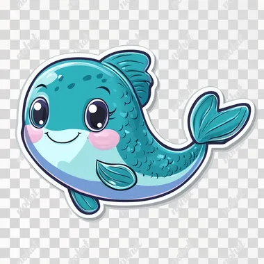 Bright, cute fish and smiling face , cartoon style , white background , clip art