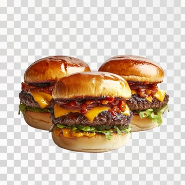 Juicy Burgers, isolated on white background, png image