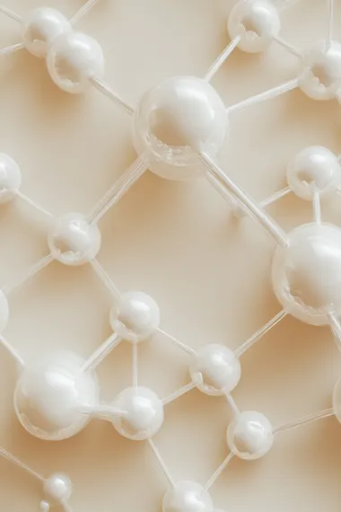 3d volume molecule of polypropylene beige background,