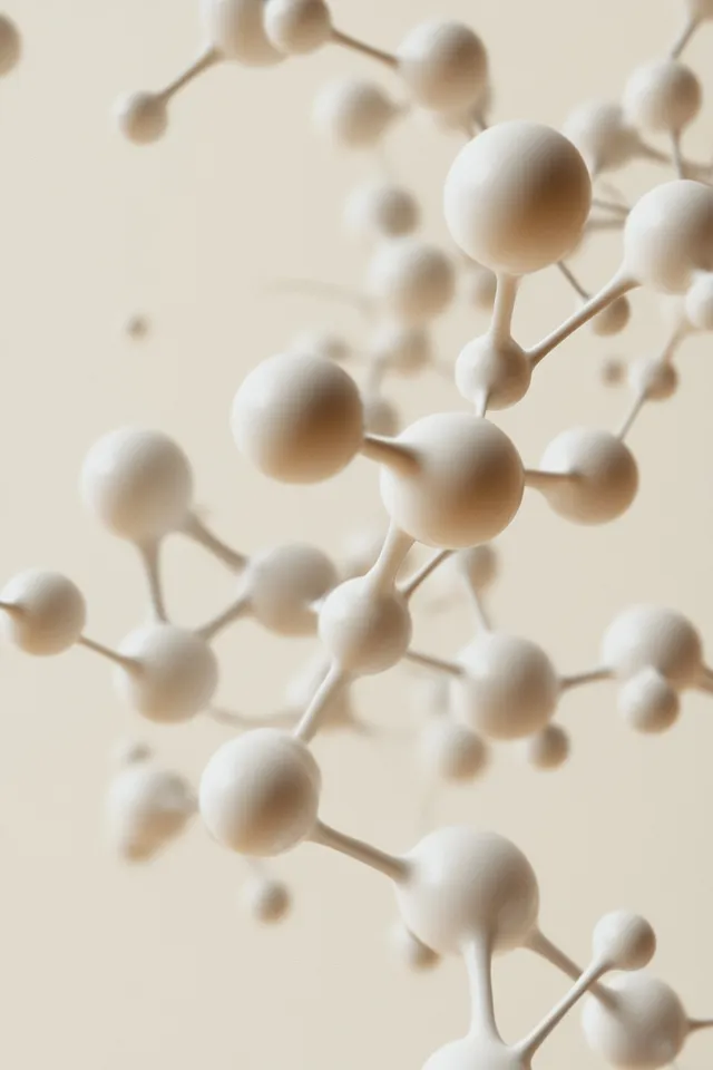 Close-up of 3D polypropylene molecules on beige background