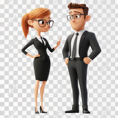 a man and a female talking bussiness, suits and ties,Standing on the road, white background, 3d style, pixar style