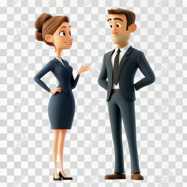 a man and a female talking bussiness, suits and ties,Standing on the road, white background, 3d style, pixar style