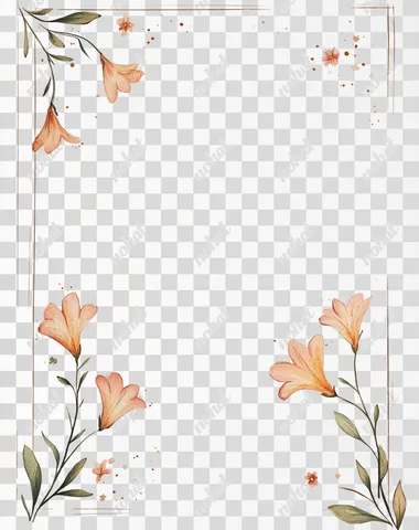 A vertical A4 journal page, designed for daily reflections, with a subtle artistic border. The page is lightly decorated with discreet Freesias illustrations in the corners, The side margins feature minimalist icons, such as a leaf for growth, ensuring the center area remains clear for writing. Created using: hand painted watercolor style, calm and introspective mood, reflective subject matter, ample space for writing, elements suggesting mindfulness and personal space