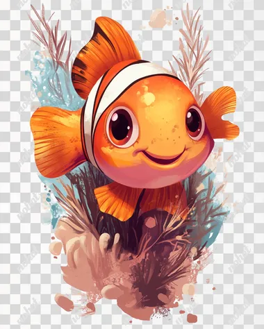 Clownfish in cartoon style, cute, on white background