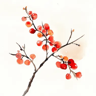 loose style watercolor redburd branch
