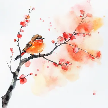loose style watercolor redburd branch