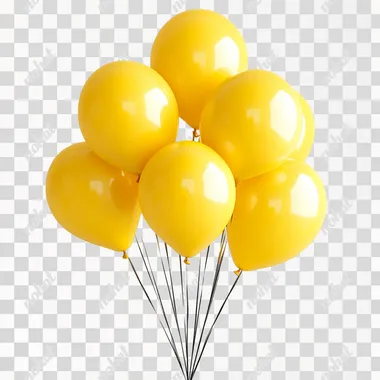 A bunch of yellow balloons on a white background, in a high-resolution PNG file suitable for graphic design. --s 250