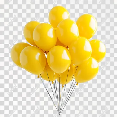 A bunch of yellow balloons on a white background, in a high-resolution PNG file suitable for graphic design. --s 250