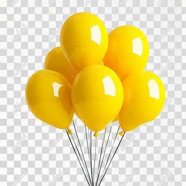 A bunch of yellow balloons on a white background, in a high-resolution PNG file suitable for graphic design. --s 250