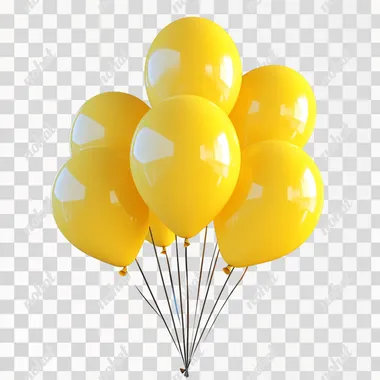 A bunch of yellow balloons on a white background, in a high-resolution PNG file suitable for graphic design. --s 250