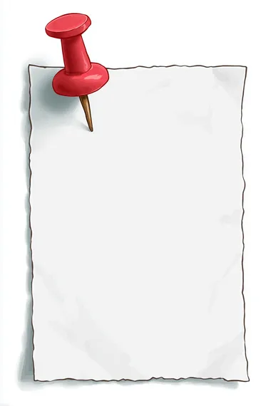 A simple clipart of white paper with a red pushpin at the top, in a simple doodle style, with flat colors, as a vector graphic, with no background, and a transparent PNG   rofile sh3xpg4