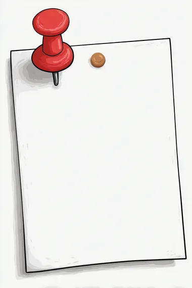 A simple clipart of white paper with a red pushpin at the top, in a simple doodle style, with flat colors, as a vector graphic, with no background, and a transparent PNG   rofile sh3xpg4