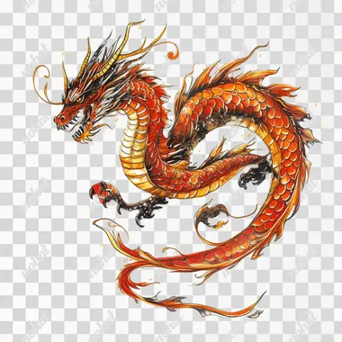 flying European dragon, realistic painting, white background, dynamic lighting