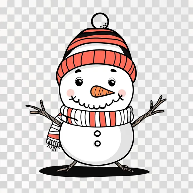 Cheerful Cartoon Snowman with Scarf and Beanie