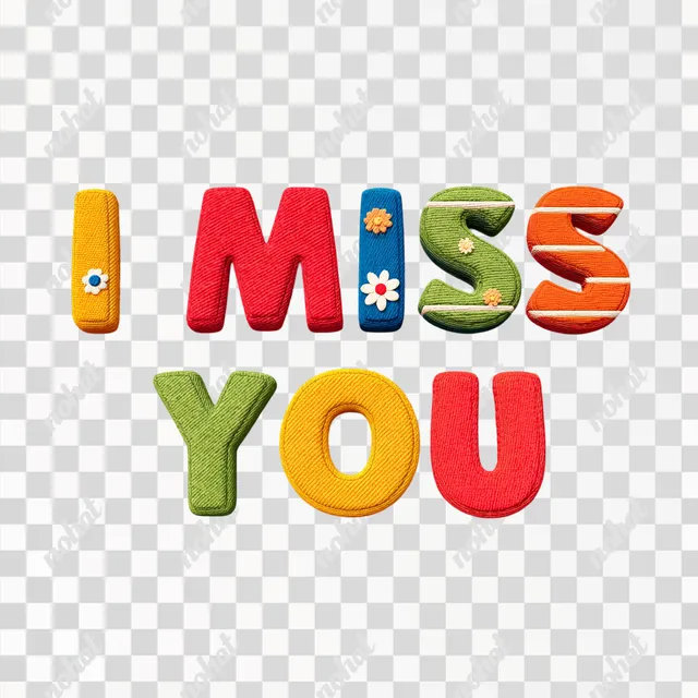 PNG 3D Fabric Style 'I Miss You' Illustration