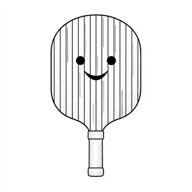 a simple 2d line drawing of a pickleball paddle with the face having 26 thick virtical stripes