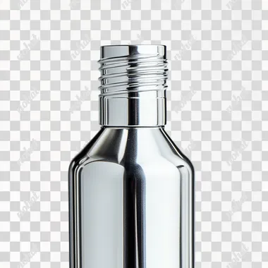 Modern spray bottle head, made of silver metal material with a white background, simple design, high-resolution, professional photography, studio lighting, focus stacking