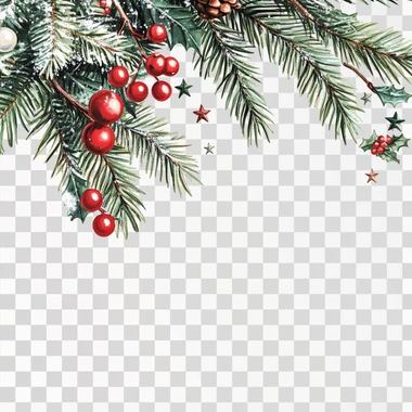 The leaves of the Christmas tree will be on the top of the picture and the leaves will look realistic, and the Christmas balls and Christmas stars will hang from the leaves, white background, making the whole picture look realistic.