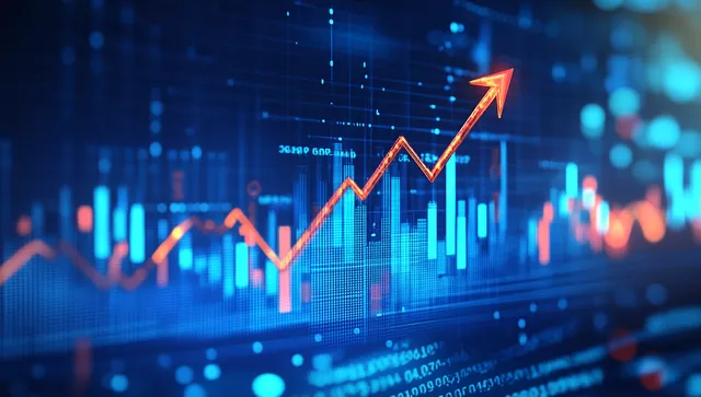 Upward Trending Stock Market Graph with Arrow, Business Background