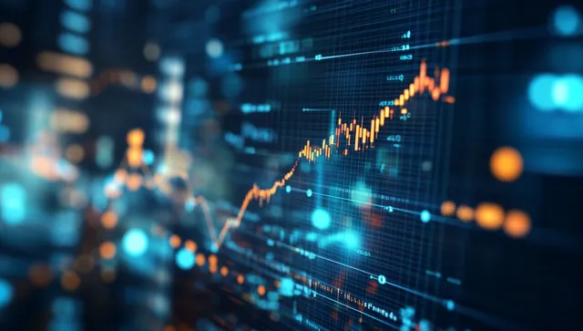Stock Market Chart on Computer Screen with Financial Growth in Office