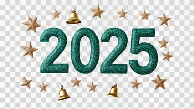 glittering "2025" with Christmas stars and bells, clean white background, commercial holiday celebration style copy space for text, clean visual composition in minimalist style, style raw --s 500  deep depth of field    773tzfv