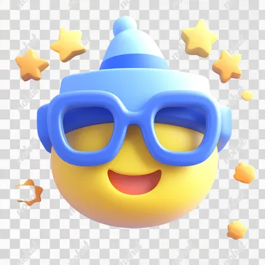 Basic minimalist flat cartoon image. Profile view of an emoji wearing glasses and celebrating the new year 2025.    2663330858 --sw 200