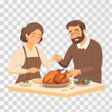 mom gives dad the best piece of roasted chicken at the dinner table , simple vector illustration, flat rate art, white background