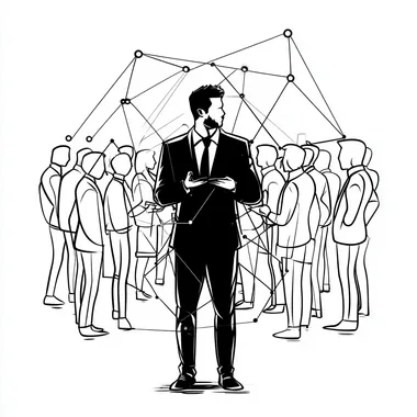 Entrepreneurial networking. Illustration. Full body. Black & white. No background.