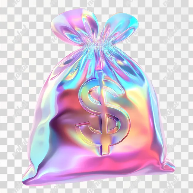 Modern Holographic 3D Money Bag Icon Illustration