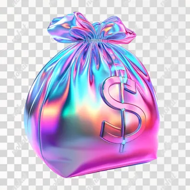 Holographic 3D money bag icon illustration with iridescent colors and a modern glossy effect.isolated on white background