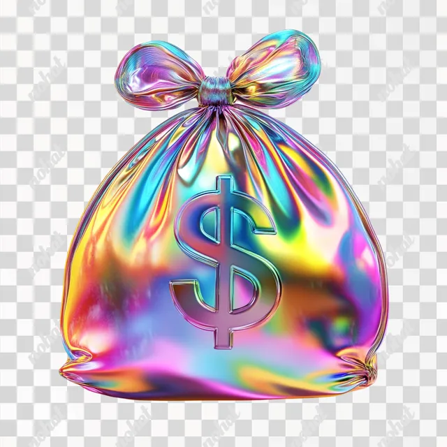 Iridescent Holographic 3D Money Bag Icon Illustration
