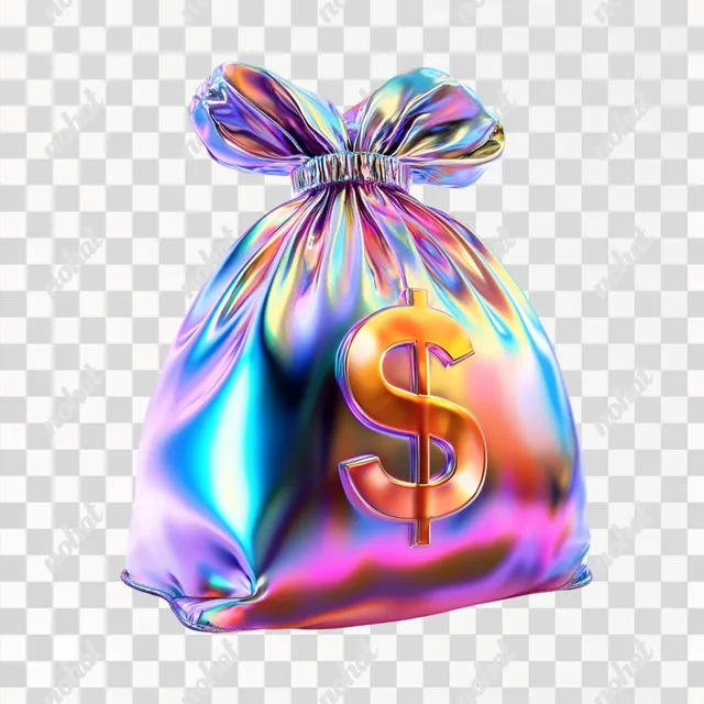 Iridescent 3D Money Bag Icon with Glossy Modern Effect