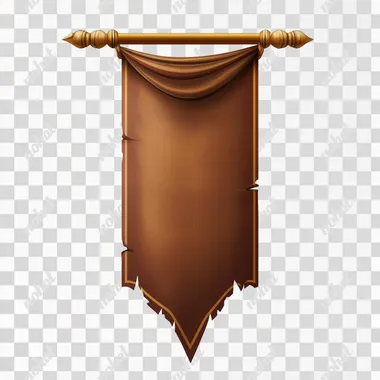 A brown medieval banner hung on a golden pole, with a vector illustration on a white background.