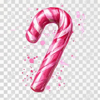 watercolor style of art, pink candy cane, isolated on white background