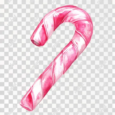 watercolor style of art, pink candy cane, isolated on white background