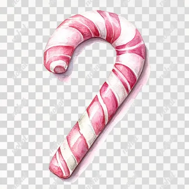 watercolor style of art, pink candy cane, isolated on white background