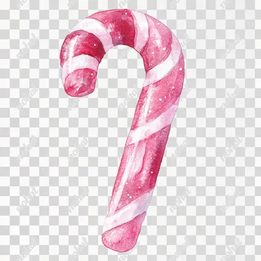 watercolor style of art, pink candy cane, isolated on white background
