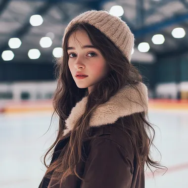 actress Raffey Cassidy, 22 years old, standing in an ice rink, hd photo