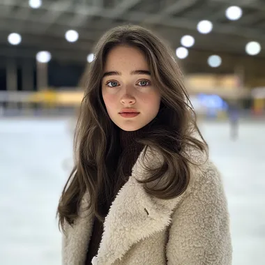 actress Raffey Cassidy, 22 years old, standing in an ice rink, hd photo