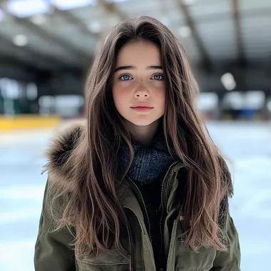 actress Raffey Cassidy, 22 years old, standing in an ice rink, hd photo