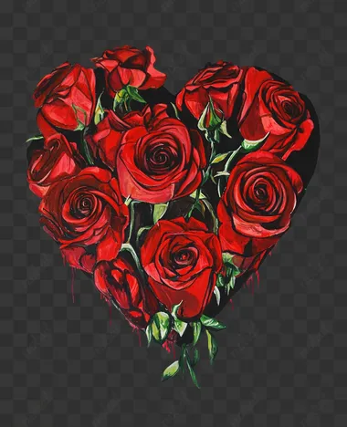 create a heart filled with vibrant red roses, background should be white