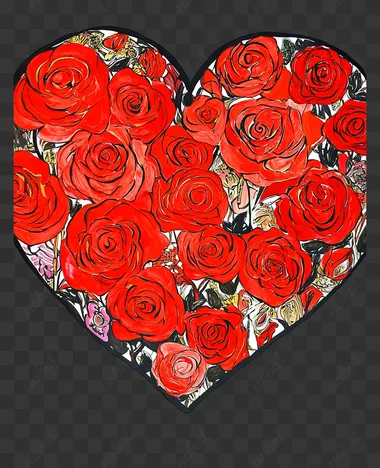 create a heart filled with vibrant red roses, background should be white