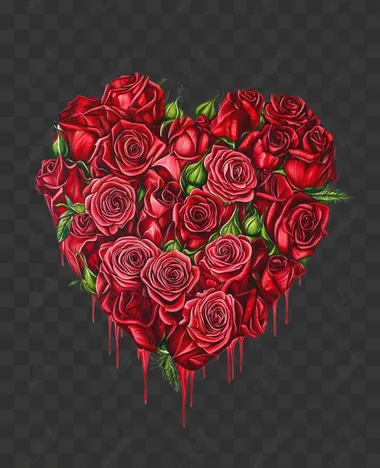 create a heart filled with vibrant red roses, background should be white