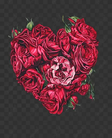 create a heart filled with vibrant red roses, background should be white
