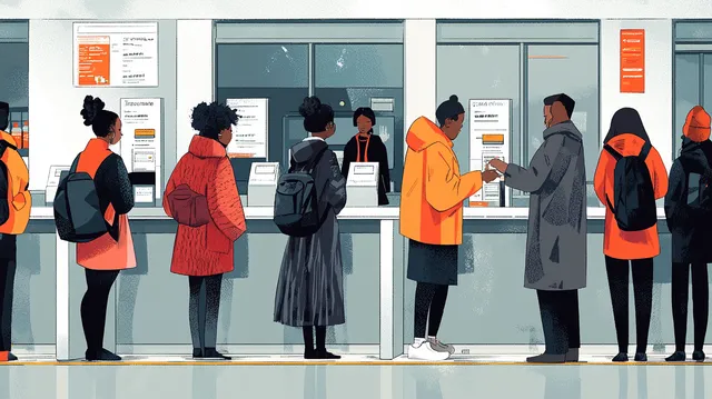 Efficient Checkout: Customers Wait as Cashier Scans Items Swiftly