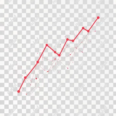 create an illustrated red arrow showing a steep upward trend after an initial flat growth for an economic chart. The line should begin on a flat line halfway across the frame and then show a very steep upward trajectory. white background