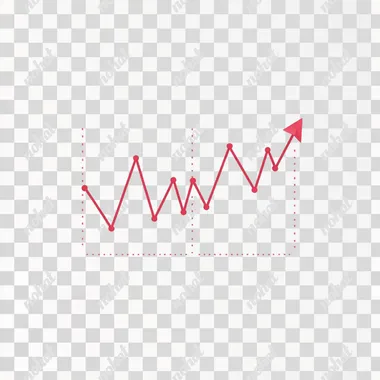 create an illustrated red arrow showing a steep upward trend after an initial flat growth for an economic chart. The line should begin on a flat line halfway across the frame and then show a very steep upward trajectory. white background