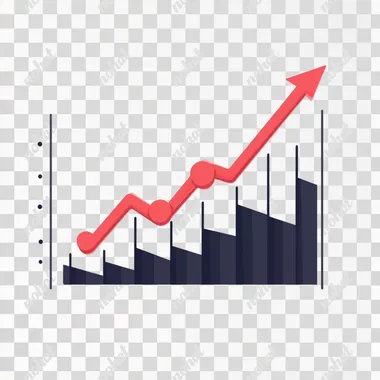 create an illustrated red arrow showing a steep upward trend after an initial flat growth for an economic chart. The line should begin on a flat line halfway across the frame and then show a very steep upward trajectory. white background