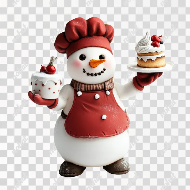 Festive Snowman Chef Figurine with Cake and Piping Bag